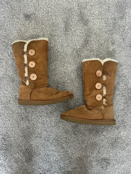 UGG Shoes - Women's Tall Suede UGG Boots with Button Trim - Chestnut